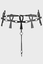 Load image into Gallery viewer, Black metal ankh chain link belt on a white background