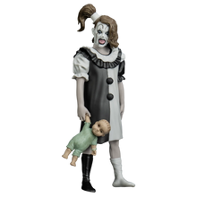Load image into Gallery viewer, Figure in a clown costume with black and white dress on a white background