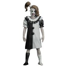 Load image into Gallery viewer, Figure in a clown costume with black and white dress on a white background