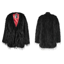 Load image into Gallery viewer, Black Fake Fur Coat w/ Vinyl Pieces