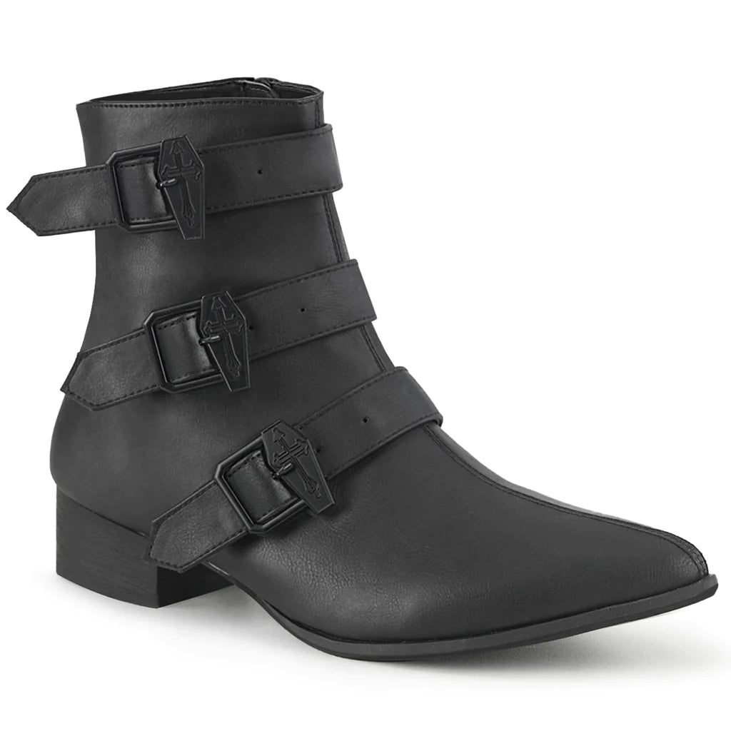 Warlock50 Black Vegan Leather AnkleHigh 1.5" Block Heel Boot w/ Coff