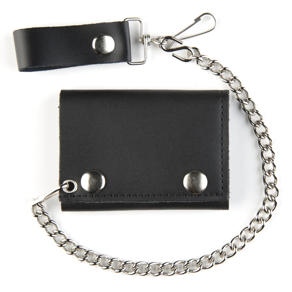 Black Leather Tri-Fold Wallet – Hot Rock Hollywood