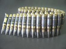 Load image into Gallery viewer, .308 brass bullet belt with nickel plated tips and black links
