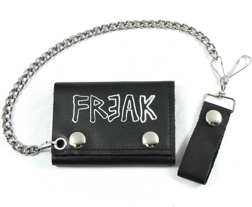 Black Leather Tri-Fold Wallet w/ Freak Text – Hot Rock Hollywood