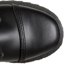 Load image into Gallery viewer, top view of Real black leather full front lace-up, no zipper mid-calf boot features 3 adjustable straps over top of laces