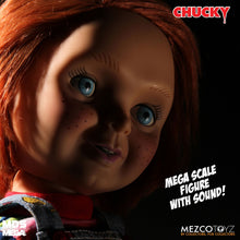 Load image into Gallery viewer, Chucky good guy doll with classic striped shirt and overalls.