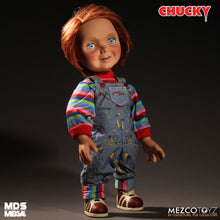 Load image into Gallery viewer, Chucky good guy doll with classic striped shirt and overalls.
