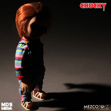 Load image into Gallery viewer, Chucky good guy doll with classic striped shirt and overalls.
