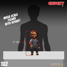 Load image into Gallery viewer, Chucky good guy doll with classic striped shirt and overalls.