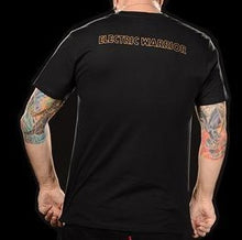 Load image into Gallery viewer, backside of t.rex band shirt with text that reads "electric warrior"