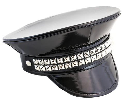 Black Patent Leather Captain Hat w/ Silver Pyramid Stud  display picture 2
