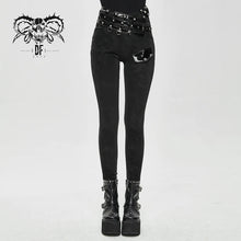 Load image into Gallery viewer, Black Pants w/ Vegan Patent Leather Straps and Removable Hexagram Thigh Detail