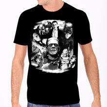 Load image into Gallery viewer, All of your favorite Universal Monsters on this officially licensed men's t-shirt with glow in the dark graphic printed on a slightly fitted, high quality shirt.