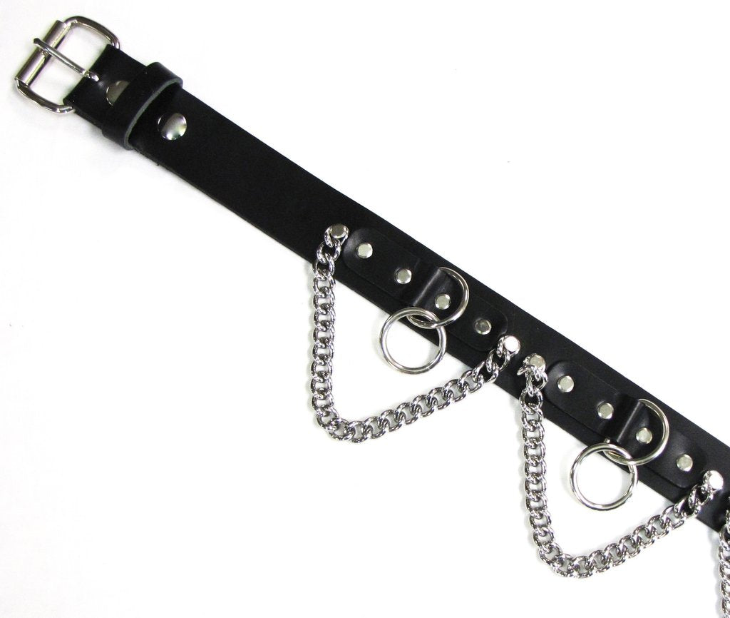 Premium Draping Chain Halter O Ring Belt Black Leather U.S.A. 