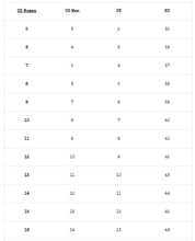 Load image into Gallery viewer,  demonia shoe size chart, from right to left, Women's US size, men's US size, UK sizes and EU sizes