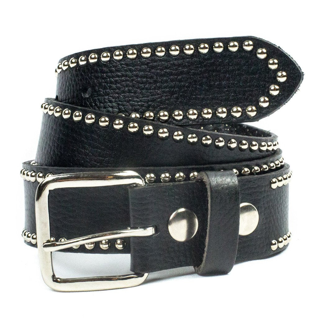 Black Leather Belt w/ Silver Studded Edge - Hot Rock Hollywood