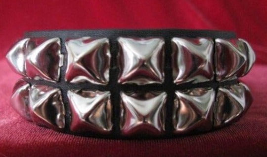 Jewelry Trends Black Leather Steel Two Row Pyramid Stud Bracelet with  Adjustable Snaps