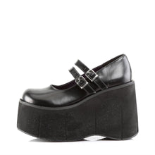 Load image into Gallery viewer, outer side view of black vegan leather 4.5" platform Mary jane style with double adjustable straps across top
