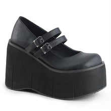 Load image into Gallery viewer, outer side view of black vegan leather 4.5" platform Mary jane style with double adjustable straps across top