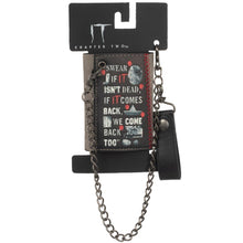 Load image into Gallery viewer, back of IT Pennywise wallet with pennywise the clown picture and text that reads "come home"