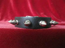 Load image into Gallery viewer, black leather bracelet with multiple silver spike studs