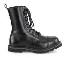 Load image into Gallery viewer, right side view of black real leather 10 eyelet steel toe boot