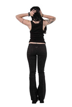 Load image into Gallery viewer, Model wearing a black tank top with &#39;FUCKER&#39; printed on it against a white background
