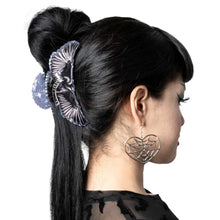 Load image into Gallery viewer, model wearing hair clip with heart shaped spider web earring on white background
