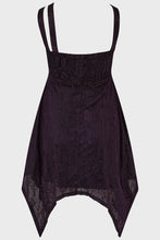 Load image into Gallery viewer, Black and purple dress with cathedral pattern details on a white background
