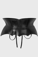 Load image into Gallery viewer, Black vegan leather corset belt on a light gray background

