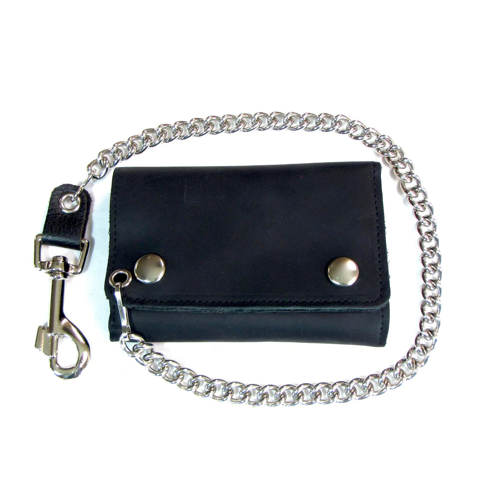 Black Leather Mid-Sized Tri-Fold Wallet – Hot Rock Hollywood