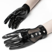 Load image into Gallery viewer, Black gloves with silver stud accents on a white background
