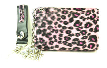 Load image into Gallery viewer, Pink leopard print wallet with green strap and chain on a white background
