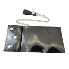 Load image into Gallery viewer, Black leather wallet with chain strap on a white background
