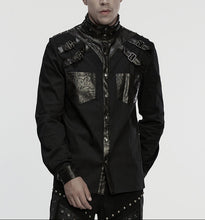 Load image into Gallery viewer, Person wearing a black, detailed shirt on a plain background
