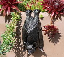 Load image into Gallery viewer, Upside down gray resin hanging bat statue.
