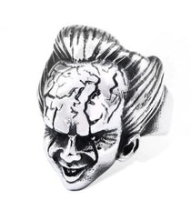 Load image into Gallery viewer, silver colored pennywise the clown head ring
