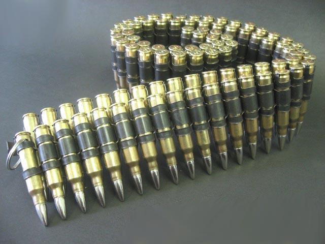 .223 brass bullet belt with nickel plated tips and black links