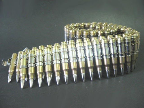 .223 brass bullet belt with nickel plated tips and links