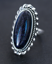 Load image into Gallery viewer, side of .925 silver plated blue sand vintage style ring.
