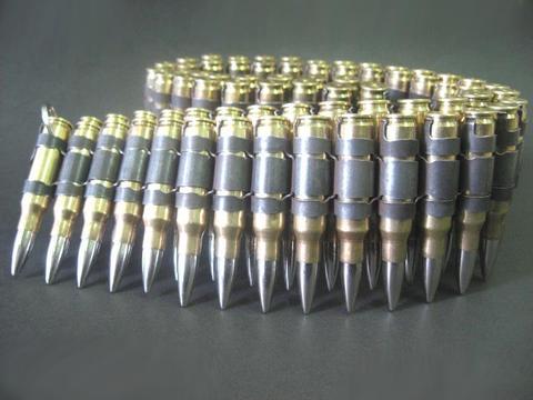 .308 brass bullet belt with nickel plated tips and black links
