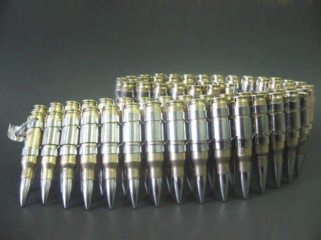 .308 brass bullet belt with nickel plated tips and nickel plated links