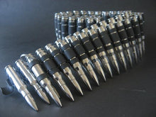 Load image into Gallery viewer, .308 nickel plated bullet belt with nickel plated tips and black links
