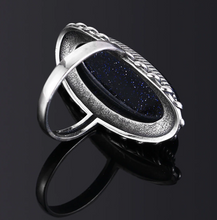 Load image into Gallery viewer, underside of .925 silver plated blue sand vintage style ring.
