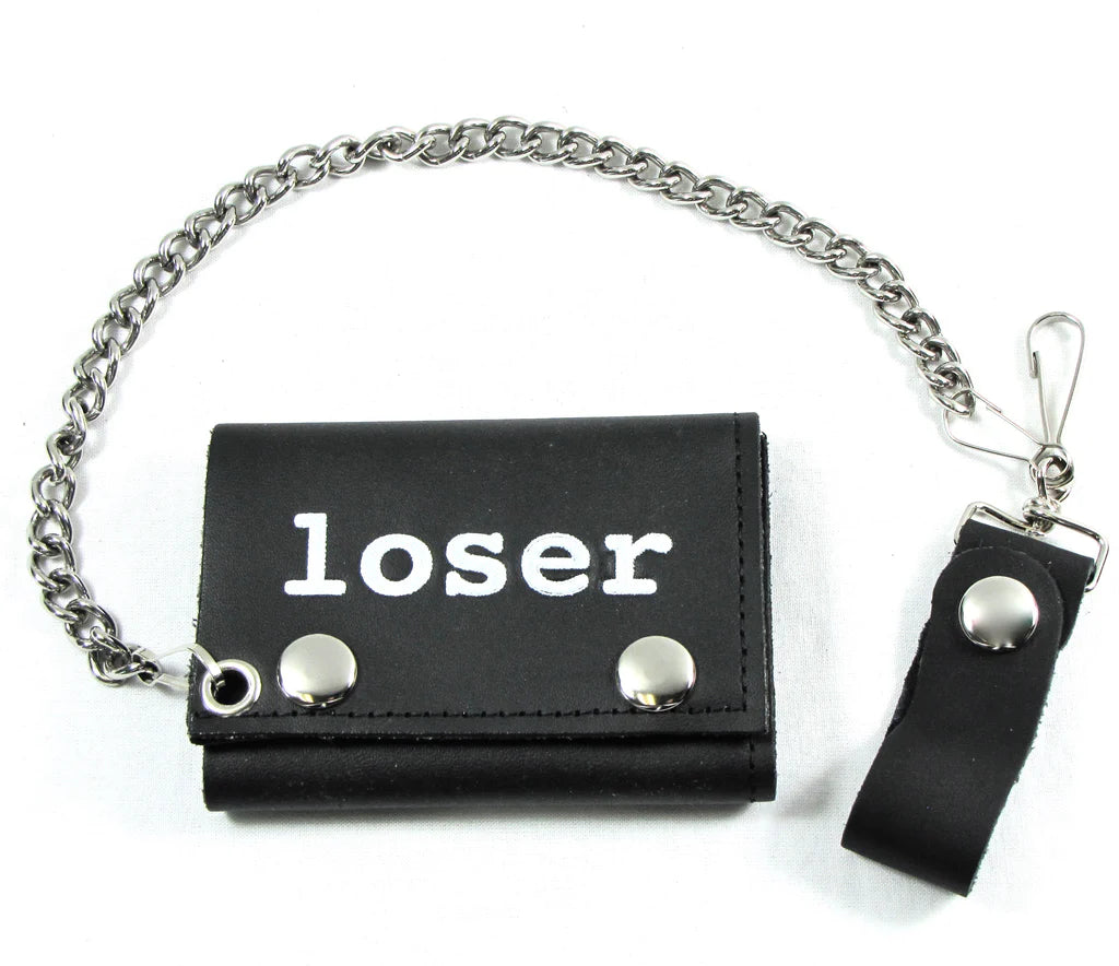 Black Leather Tri-Fold Wallet w/ Loser Text – Hot Rock Hollywood