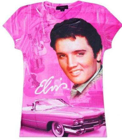 pink sublimated elvis presley shirt with elvis and pink caddilac