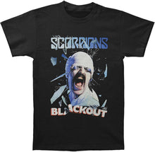 Load image into Gallery viewer, black scorpions band shirt with logo and blackout album cover art

