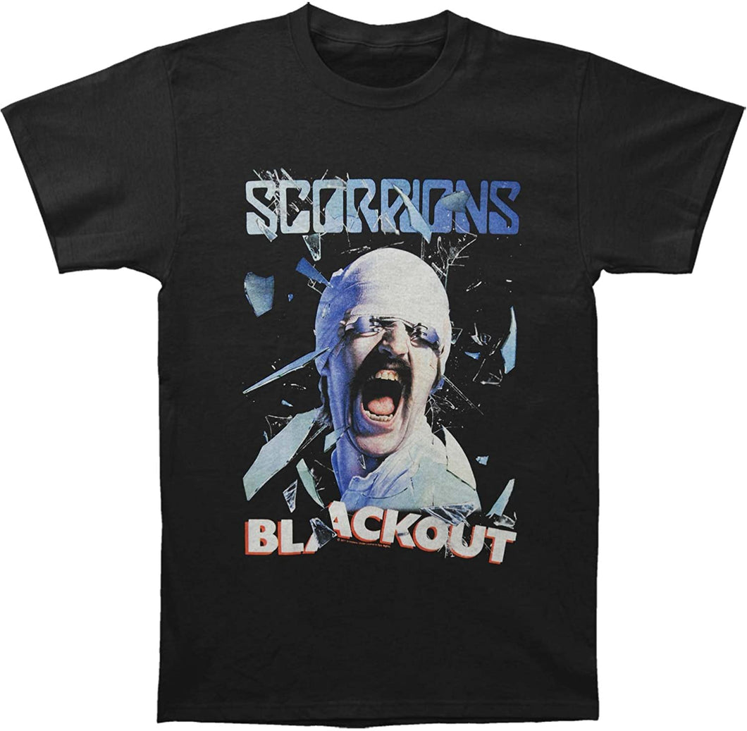 black scorpions band shirt with logo and blackout album cover art
