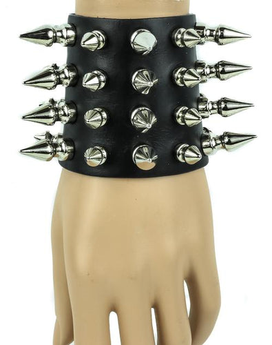 Black leather bracelet with four rows of 1