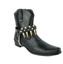 Load image into Gallery viewer, cowboy boot pictured with .223 brass bullet bootstrap with chain underneath
